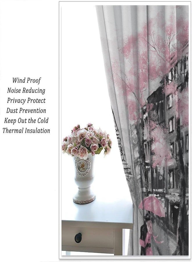 LOMADIA Eiffel Tower Curtain, Oil Painting Style Pink Paris Tower Couple Pattern Window Treatments 2 Panels Drapes for Bedroom Living Room Kitchen Decor 42x45in - Image 5